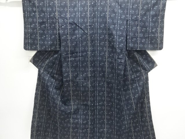 JAPANESE KIMONO / ANTIQUE HITOE KIMONO / SILK / TSUMUGI / WOVEN ABSTRACT PATTERN